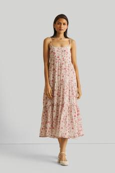 Strappy Tiered Maxi Dress in Pink Florals via Reistor