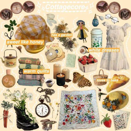 A cottagecore fashion style board