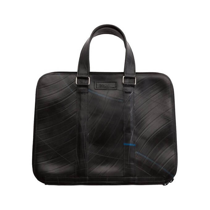A laptop bag made out of rubber tire thanks to a creative sustainable fashion idea