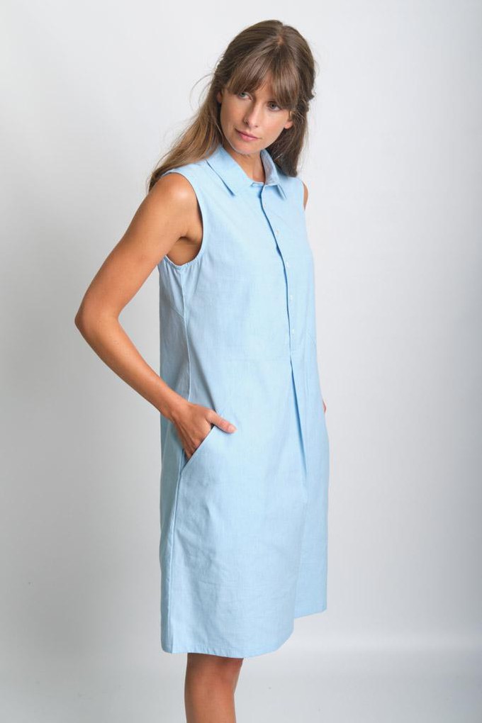 Alina Blue Sleeveless Shirt Ethical Summer Dress - Bibico 