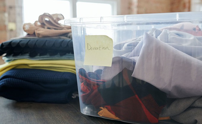 Basket with donated clothes