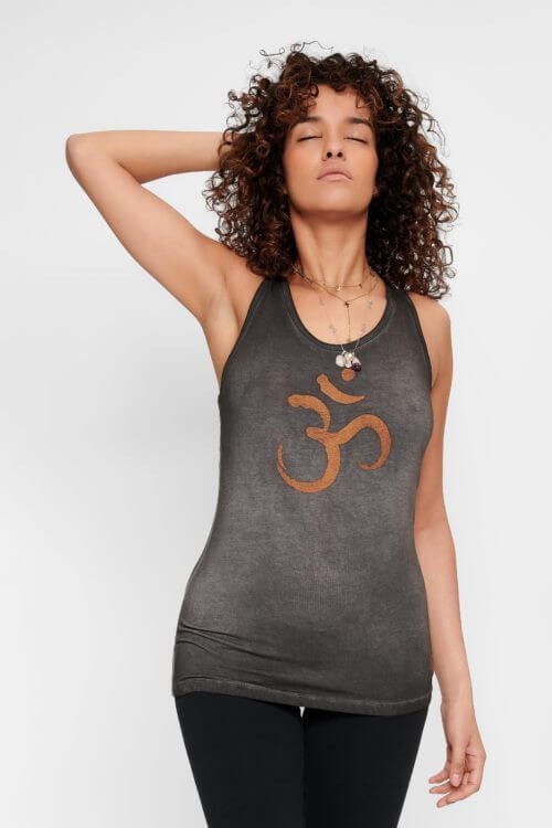 Consumer wearing ethical yoga clothing