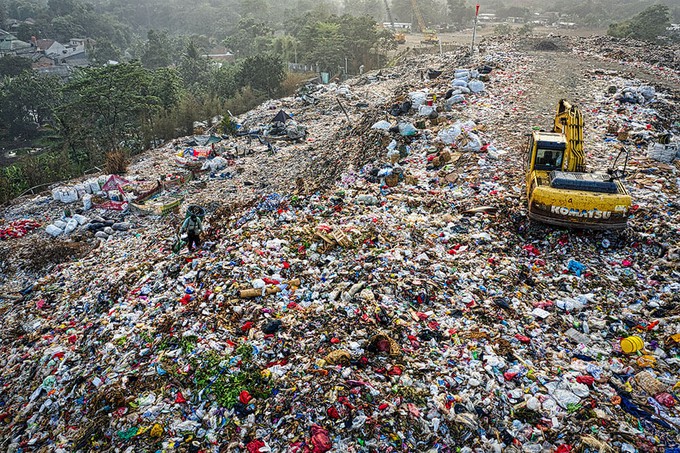 Landfill with lots of clothing waste