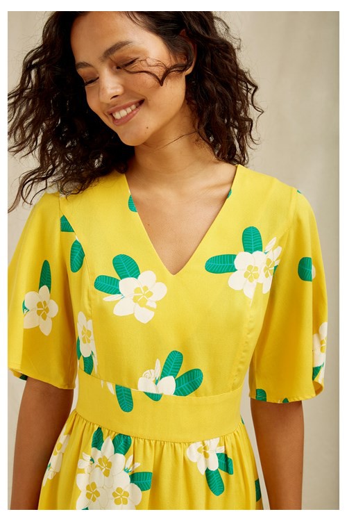 Marina Plumeria V-neck Sustainable Summer Dress - People Tree