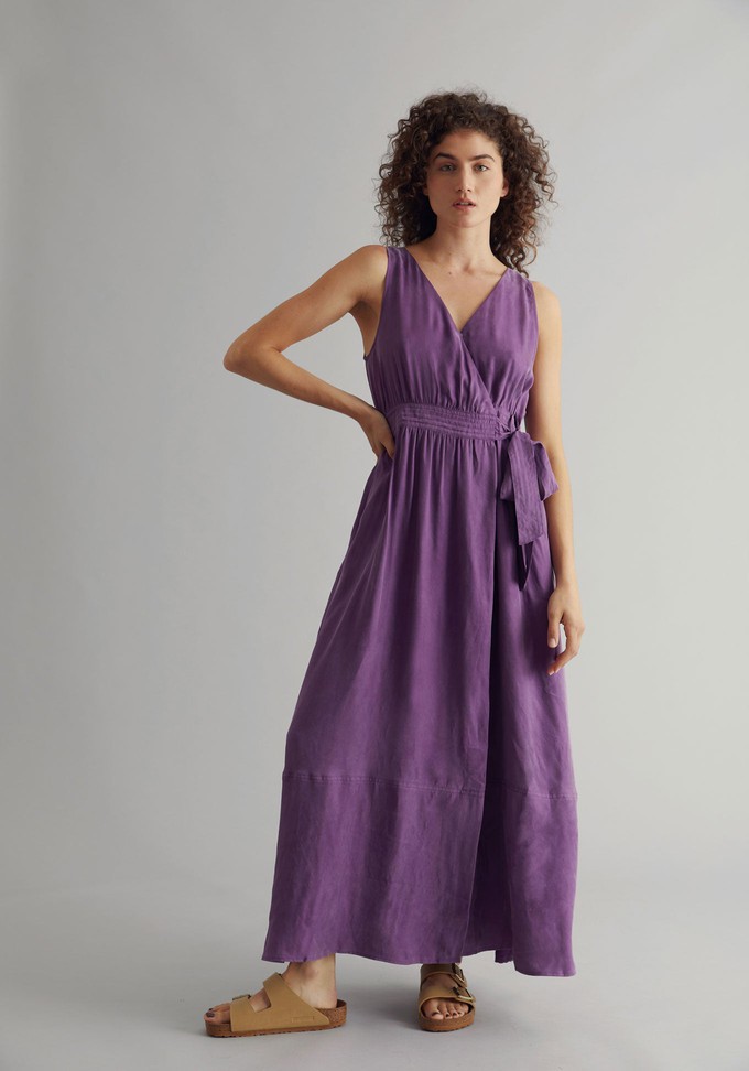 Model wearing a dress made with cupro fabric