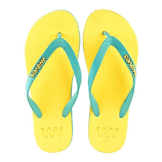 Natural rubber sustainable flip flops - Sunshine yellow and blue