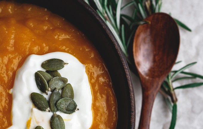 Pumpkin soup made from jack o' lantern leftovers