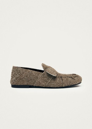 Aeryn Suede Fuzzy Khaki Leather Loafers from Alohas
