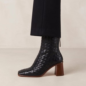 West Braided Black Leather Ankle Boots from Alohas