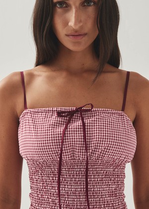 Masami Checks Burgundy Dress from Alohas