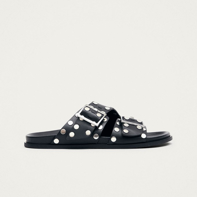 Alba Studs Black Leather Sandals from Alohas