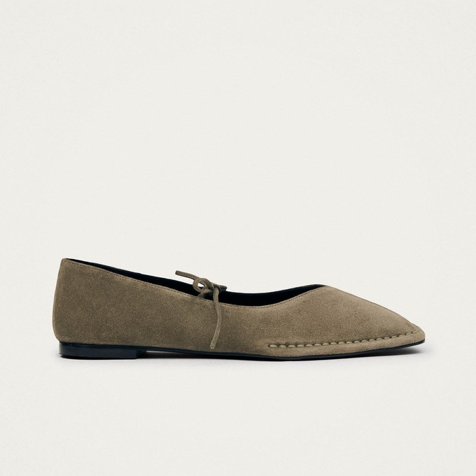 Sway Suede Khaki Leather Ballet Flats from Alohas