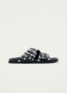 Alba Studs Black Leather Sandals via Alohas