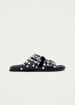 Alba Studs Black Leather Sandals from Alohas