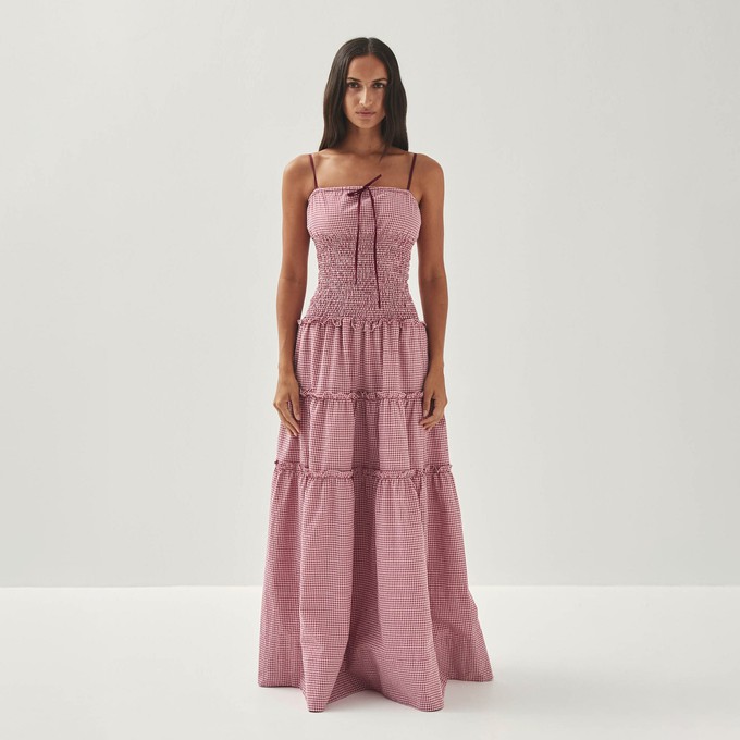 Masami Checks Burgundy Dress from Alohas