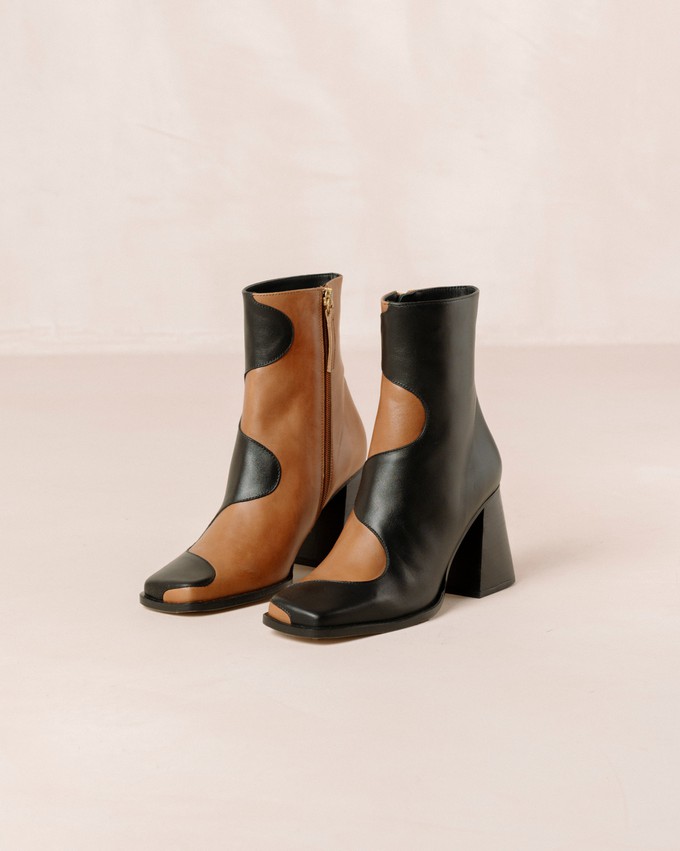 Blair Bicolor Black Camel Leather Ankle Boots from Alohas