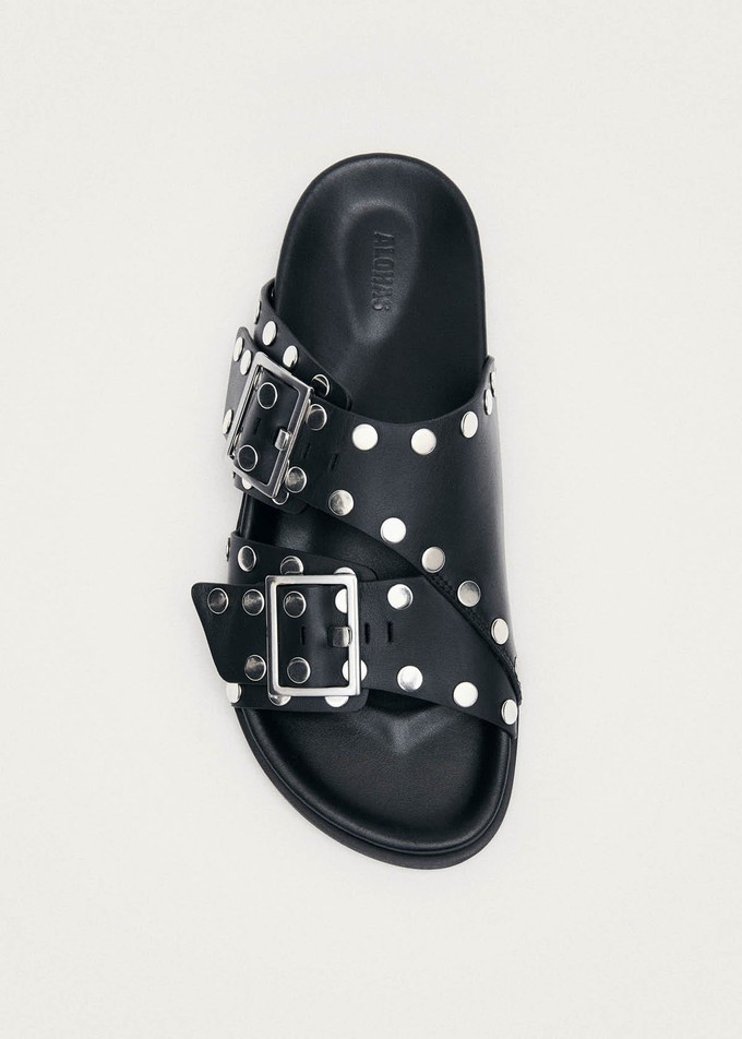 Alba Studs Black Leather Sandals from Alohas