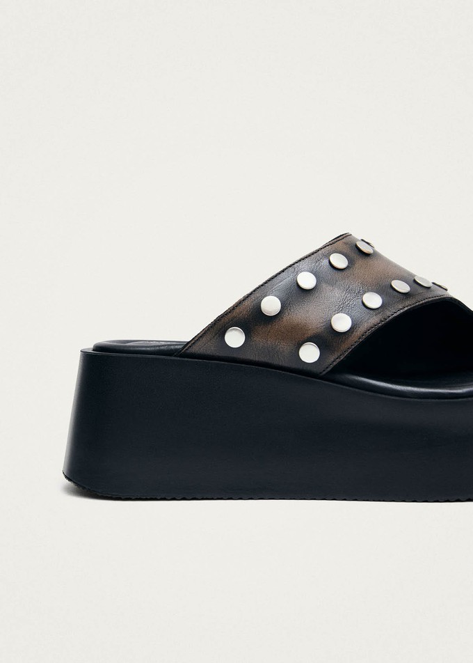 Nova Studs Vintage Effect Brown Leather Sandals from Alohas