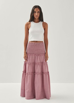 Atenea Checks Burgundy Skirt from Alohas