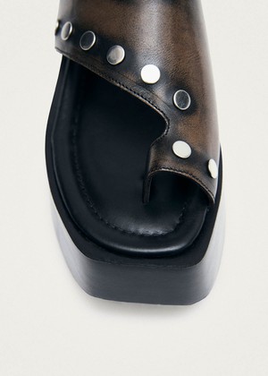 Nova Studs Vintage Effect Brown Leather Sandals from Alohas
