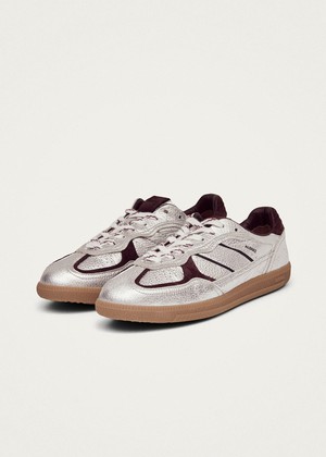 Tb.490 Grain Shimmer Silver & Burgundy Leather Sneakers from Alohas