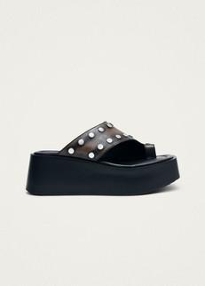 Nova Studs Vintage Effect Brown Leather Sandals via Alohas