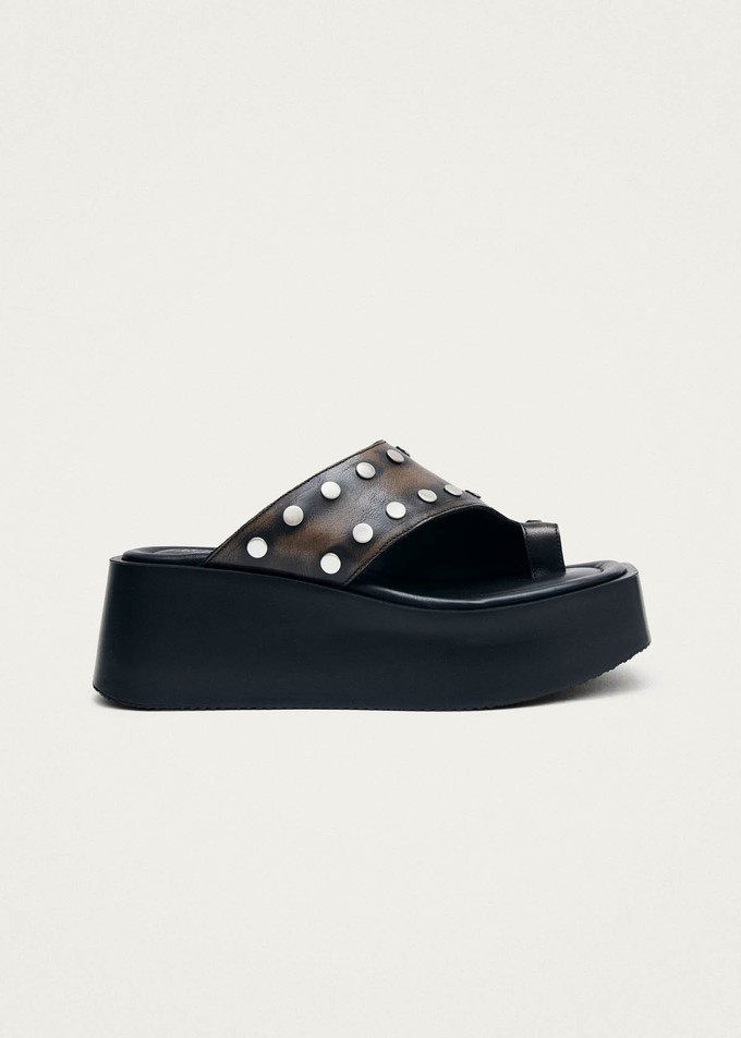 Nova Studs Vintage Effect Brown Leather Sandals from Alohas