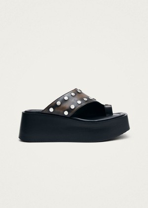 Nova Studs Vintage Effect Brown Leather Sandals from Alohas