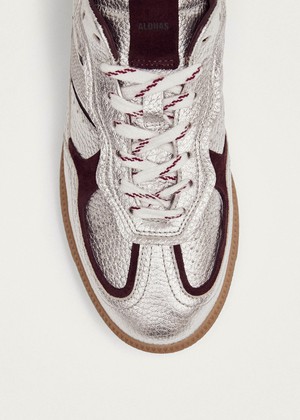 Tb.490 Grain Shimmer Silver & Burgundy Leather Sneakers from Alohas