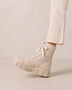 Can Can Cream Leather Ankle Boots via Alohas