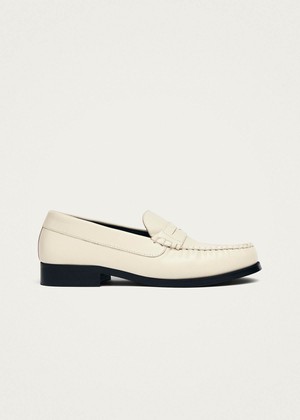 Rivet Cream Leather Loafers from Alohas