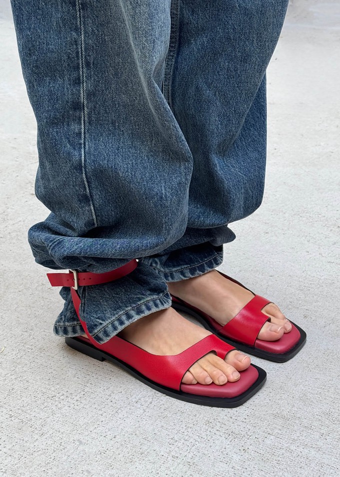Tebas Red Leather Sandals from Alohas
