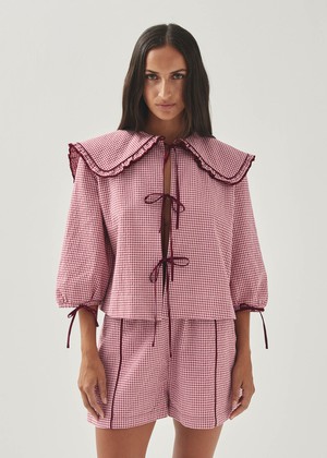 Airi Checks Burgundy Blouse from Alohas