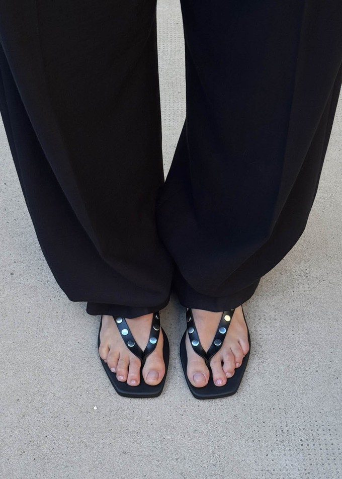 Ola Studs Black Leather Sandals from Alohas