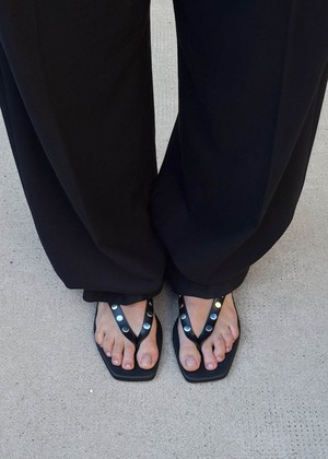 Ola Studs Black Leather Sandals from Alohas