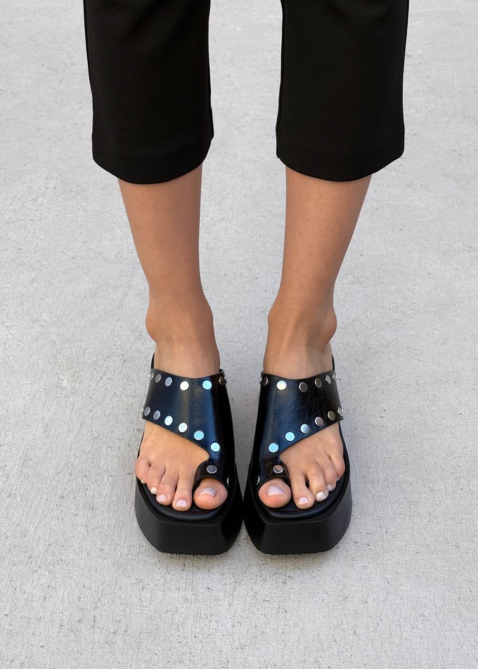 Nova Studs Black Leather Sandals from Alohas