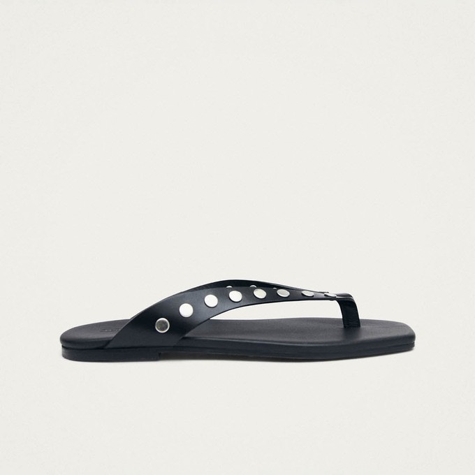 Ola Studs Black Leather Sandals from Alohas