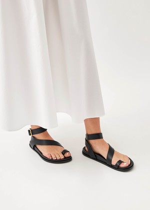 Myles Black Leather Sandals from Alohas