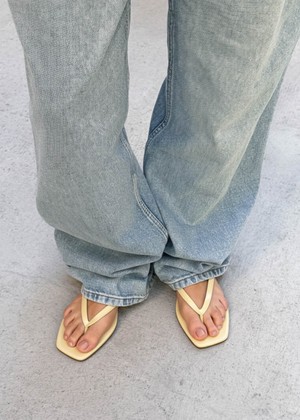 Ola Pale Yellow Leather Sandals from Alohas