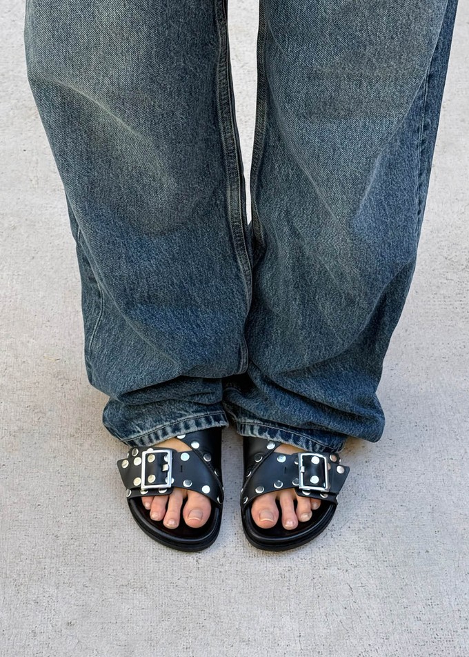 Alba Studs Black Leather Sandals from Alohas