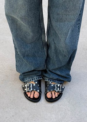 Alba Studs Black Leather Sandals from Alohas