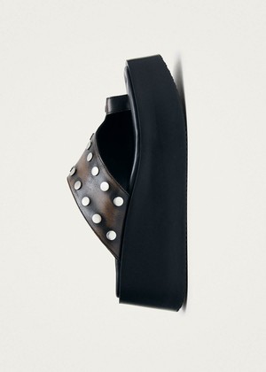 Nova Studs Vintage Effect Brown Leather Sandals from Alohas