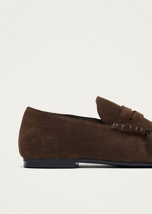 Aven Suede Brown Leather Loafers from Alohas