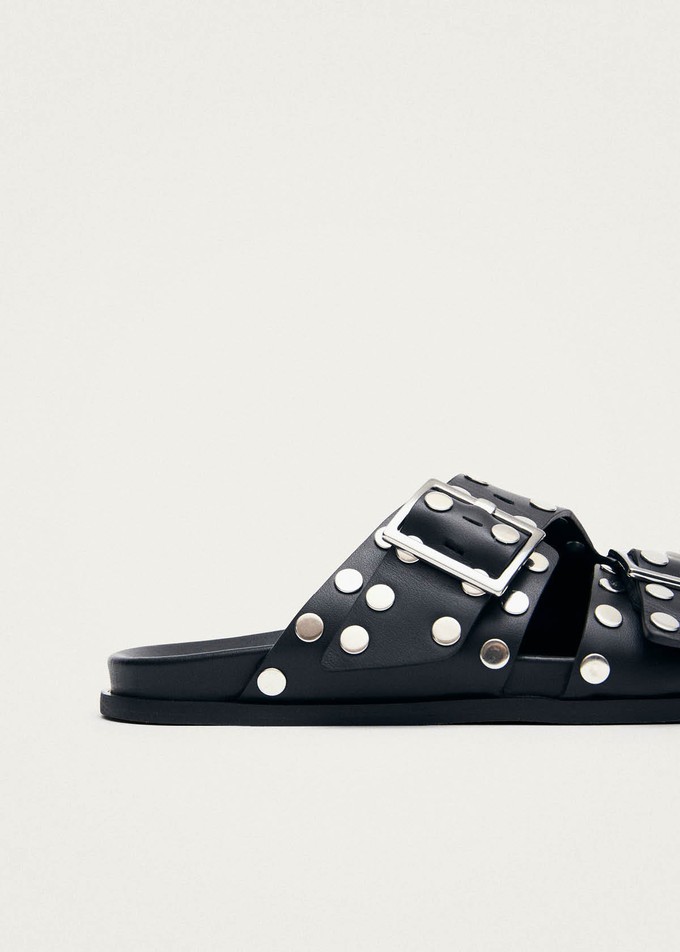 Alba Studs Black Leather Sandals from Alohas