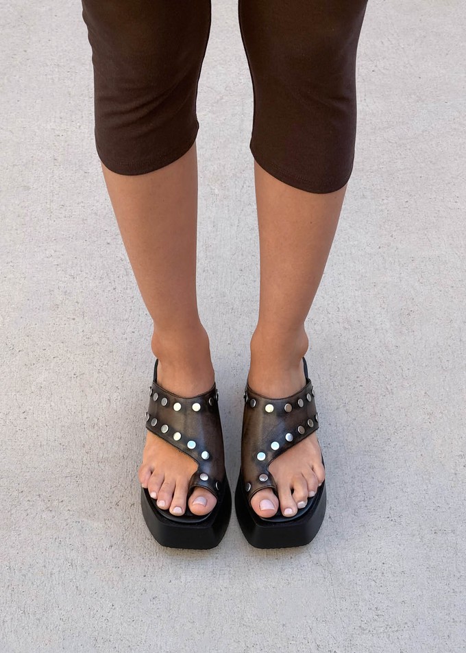 Nova Studs Vintage Effect Brown Leather Sandals from Alohas