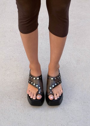 Nova Studs Vintage Effect Brown Leather Sandals from Alohas