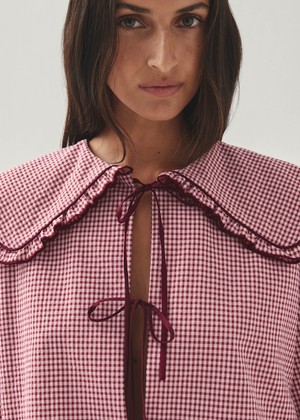 Airi Checks Burgundy Blouse from Alohas