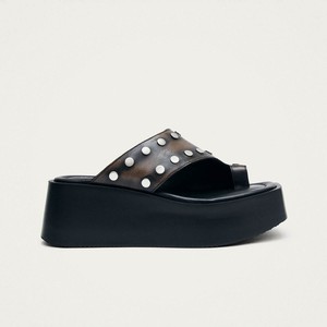 Nova Studs Vintage Effect Brown Leather Sandals from Alohas