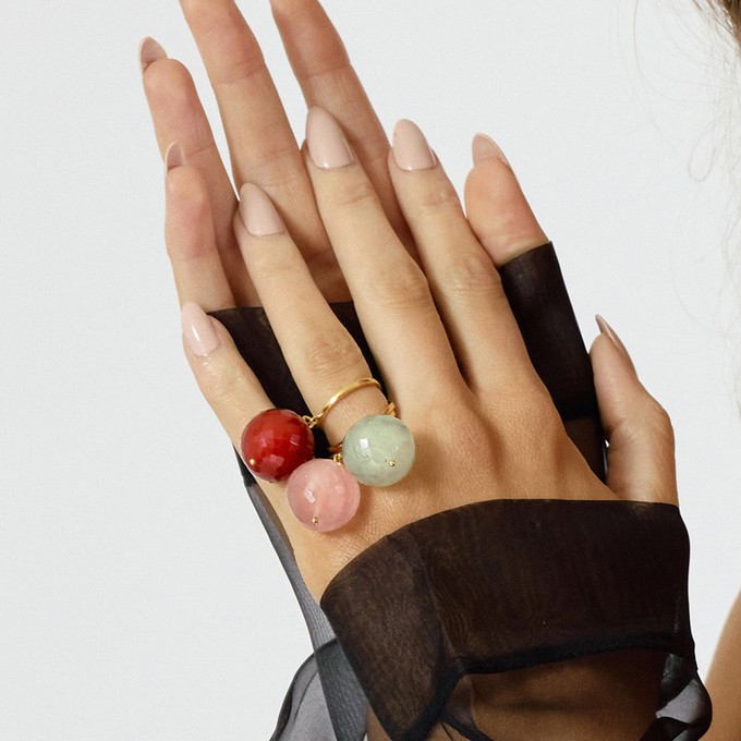Bubble Pink Quartz Gold Ring (adjustable) from Amadeus