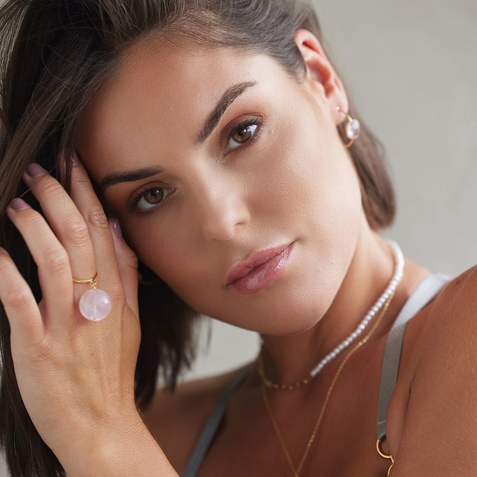 Bubble Pink Quartz Gold Ring (adjustable) from Amadeus